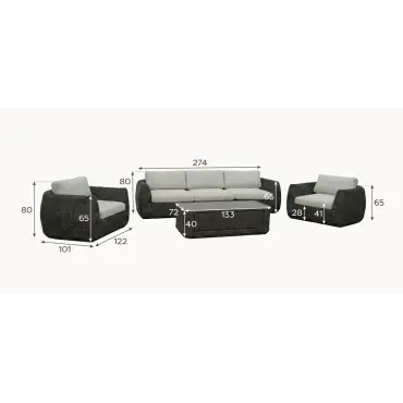 Brodie Rattan 3 Seater Sofa Lounging Set