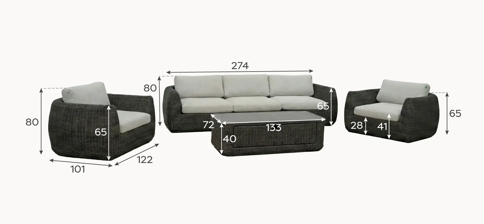 Brodie Rattan 3 Seater Sofa Lounging Set