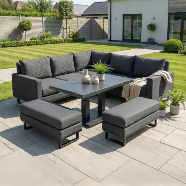 Eclipse Deluxe Corner Dining Set with 2 Benches - Adjustable Rising Table