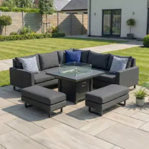 Eclipse Deluxe Corner Fabric Dining Set & 2 Benches - Gas Fire Pit Table