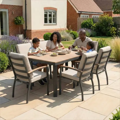 Leah 6 Seat Rectangular Aluminium Dining Set Leah 6 Seat Rectangular Aluminium Dining Set