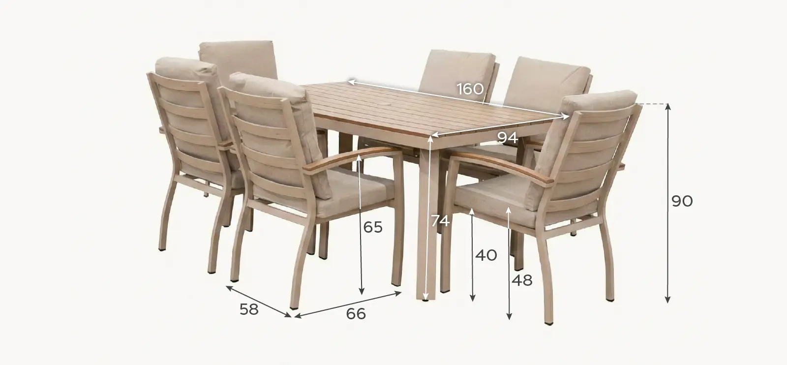Leah 6 Seat Rectangular Aluminium Dining Set