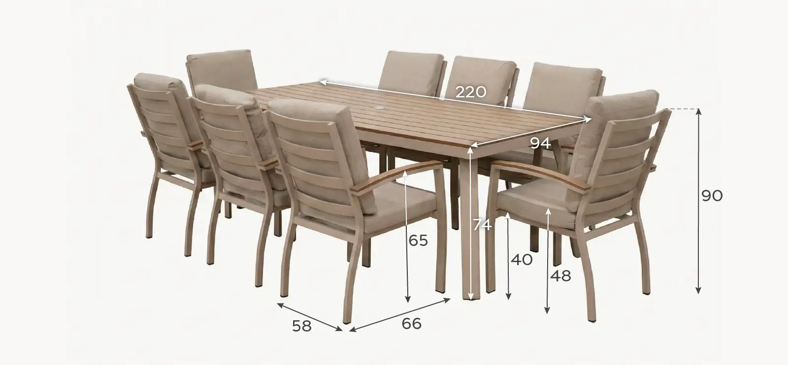 Leah 8 Seat Rectangular Aluminium Dining Set