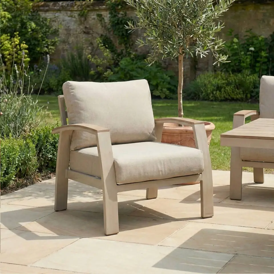 Leah 3 Seater Aluminium Dining with 2 Armchairs & Bench - Adjustable Rising Table