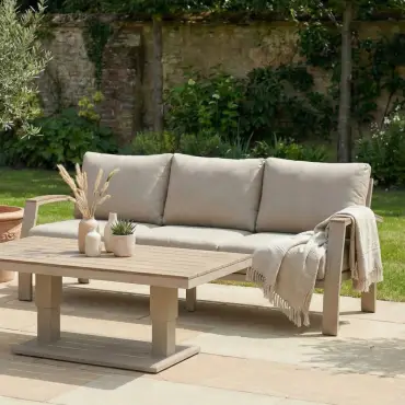 Leah 3 Seater Aluminium Dining with 2 Armchairs & Bench - Adjustable Rising Table