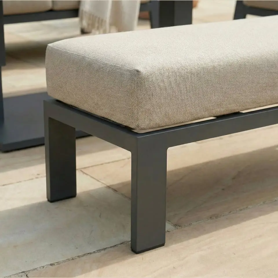 Leah 3 Seater Aluminium Dining with 2 Armchairs & Bench - Adjustable Rising Table