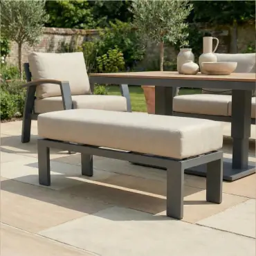 Leah 3 Seater Aluminium Dining with 2 Armchairs & Bench - Adjustable Rising Table