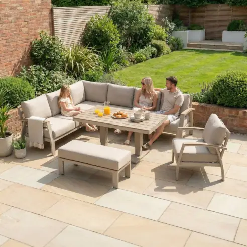 Leah Corner Aluminium Dining with Armchair & Bench - Adjustable Rising Table