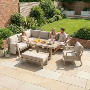 Leah Corner Aluminium Dining with Armchair & Bench - Adjustable Rising Table