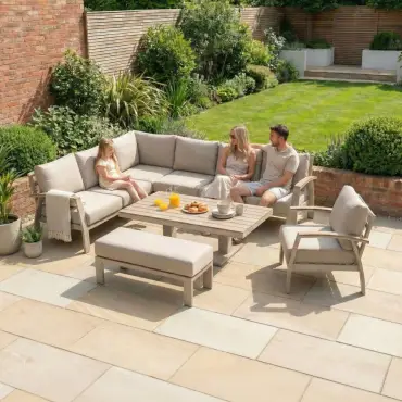 Leah Corner Aluminium Dining with Armchair & Bench - Adjustable Rising Table