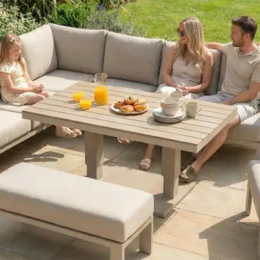 Leah Corner Aluminium Dining with Armchair & Bench - Adjustable Rising Table