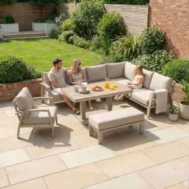 Leah Corner Aluminium Dining with Armchair & Bench - Adjustable Rising Table