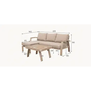 Leah Aluminium 3 Seater Chaise Sofa Lounging Set