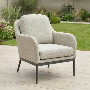 Ally Corner Fabric Aluminium Dining Set with Armchair & Bench - Adjustable Rising Table in Oatmeal