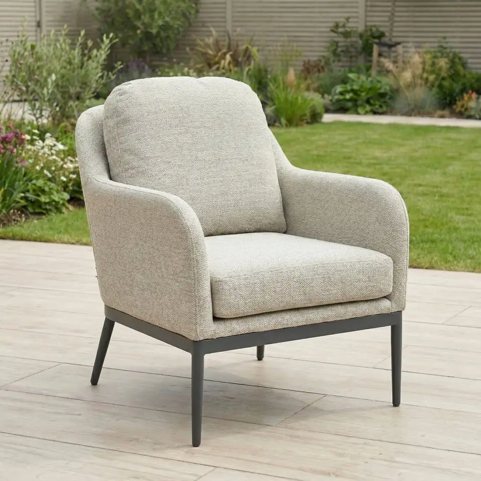Ally Corner Fabric Aluminium Dining Set with Armchair & Bench - Adjustable Rising Table in Oatmeal