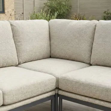 Ally Corner Fabric Aluminium Dining Set with Armchair & Bench -  Adjustable Rising Table in Oatmeal