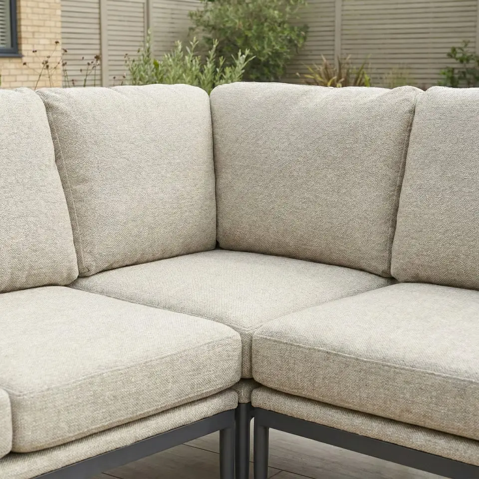 Ally Corner Fabric Aluminium Dining Set with Armchair & Bench - Adjustable Rising Table in Oatmeal