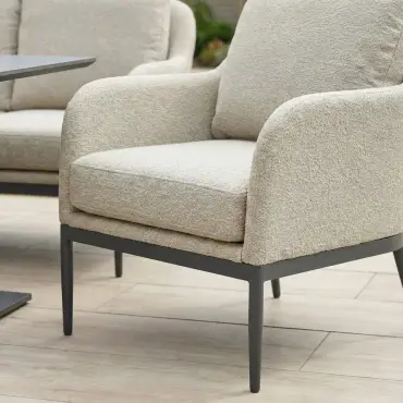 Ally Corner Fabric Aluminium Dining Set with Armchair & Bench - Adjustable Rising Table in Oatmeal