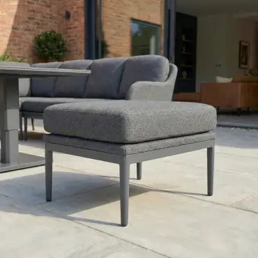Ally Corner Fabric Aluminium Dining Set with Bench & Stool - Adjustable Rising Table in Graphite Grey