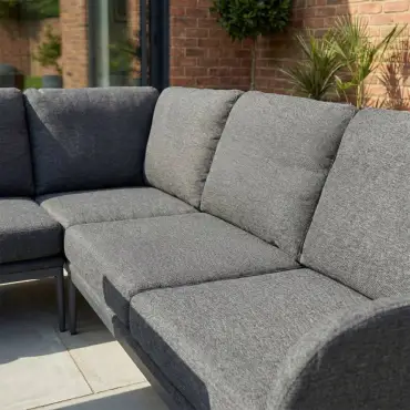 Ally Corner Fabric Aluminium Dining Set with Bench & Stool - Adjustable Rising Table in Graphite Grey