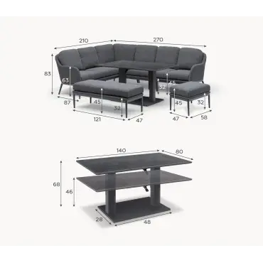 Ally Corner Fabric Aluminium Dining Set with Bench & Stool - Adjustable Rising Table in Green