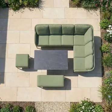 Ally Corner Fabric Aluminium Dining Set with Bench & Stool - Adjustable Rising Table in Green