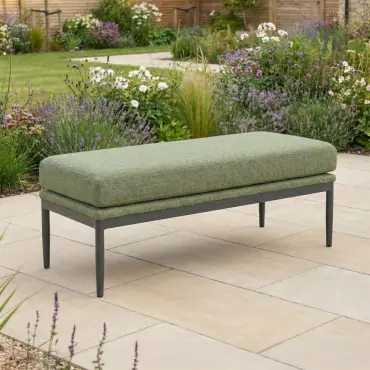 Ally Corner Fabric Aluminium Dining Set with Bench & Stool - Adjustable Rising Table in Green