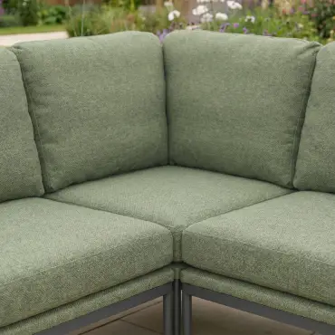 Ally Corner Fabric Aluminium Dining Set with Bench & Stool - Adjustable Rising Table in Green