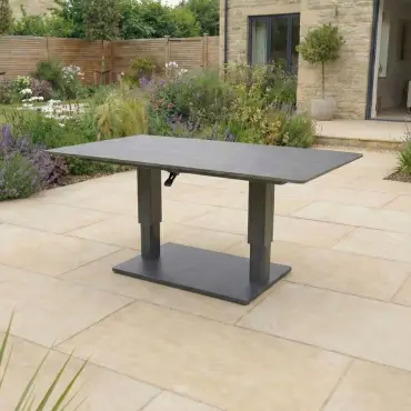 Ally Corner Fabric Aluminium Dining Set with Bench & Stool - Adjustable Rising Table in Green