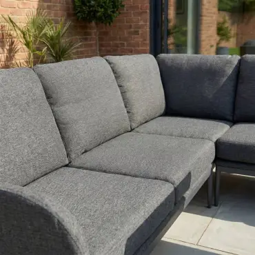Ally Corner Fabric Aluminium Dining Set with Armchair & Bench - Adjustable Rising Table in Graphite Grey