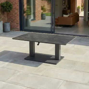 Ally Corner Fabric Aluminium Dining Set with Armchair & Bench - Adjustable Rising Table in Graphite Grey