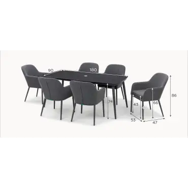 Ally 6 Seat Fabric Aluminium Dining Set - Rectangular Table