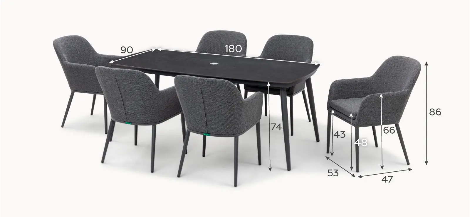 Ally 6 Seat Fabric Aluminium Dining Set - Rectangular Table