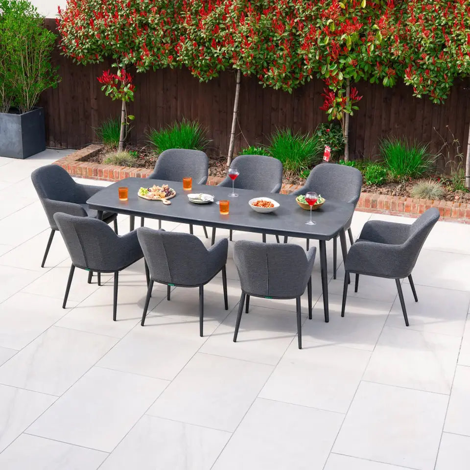 Ally 8 Seat Fabric Aluminium Dining Set - Rectangular Table