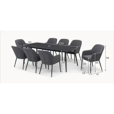 Ally 8 Seat Fabric Aluminium Dining Set - Rectangular Table