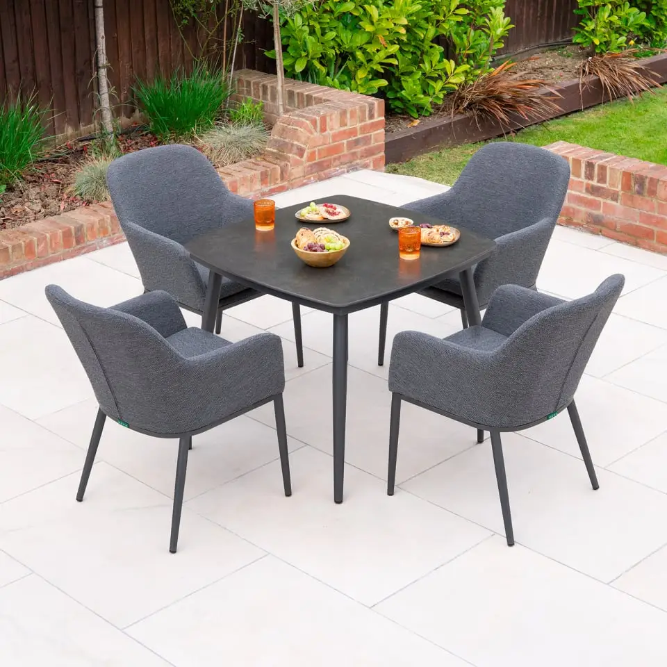 Ally 4 Seat Fabric Aluminium Dining Set - Square Table