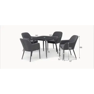 Ally 4 Seat Fabric Aluminium Dining Set - Square Table