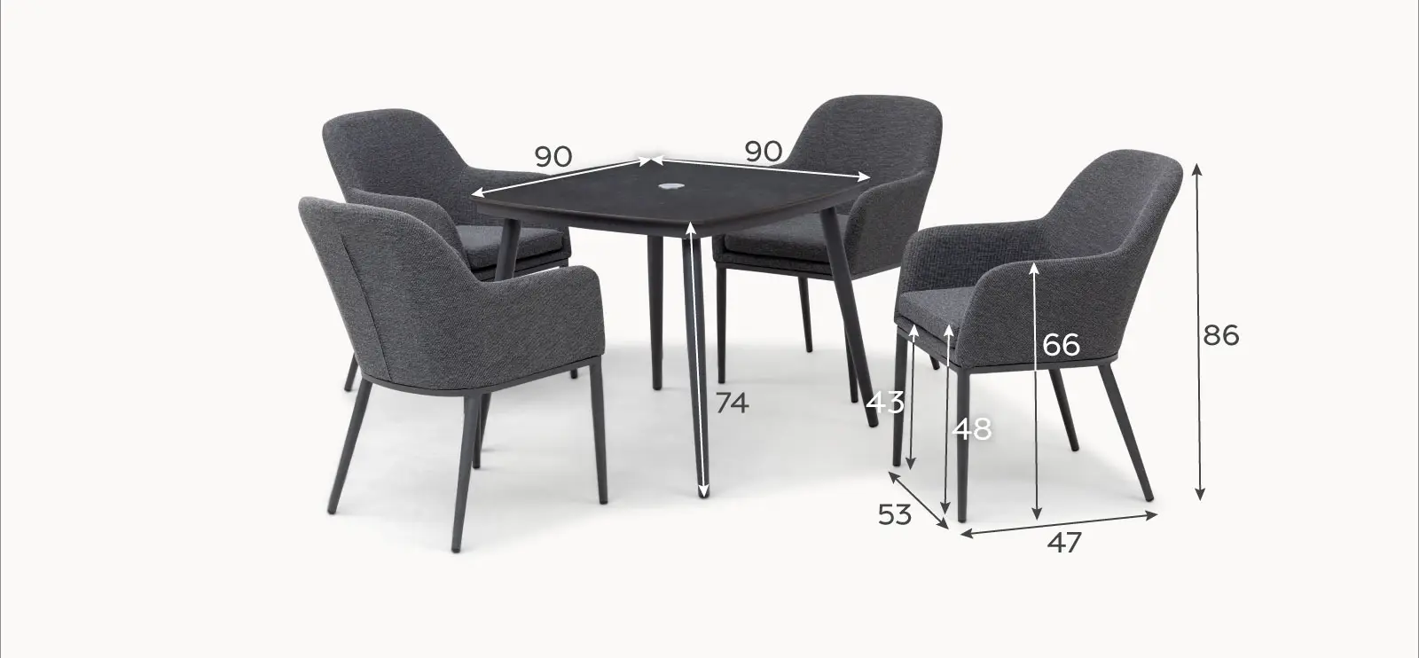 Ally 4 Seat Fabric Aluminium Dining Set - Square Table