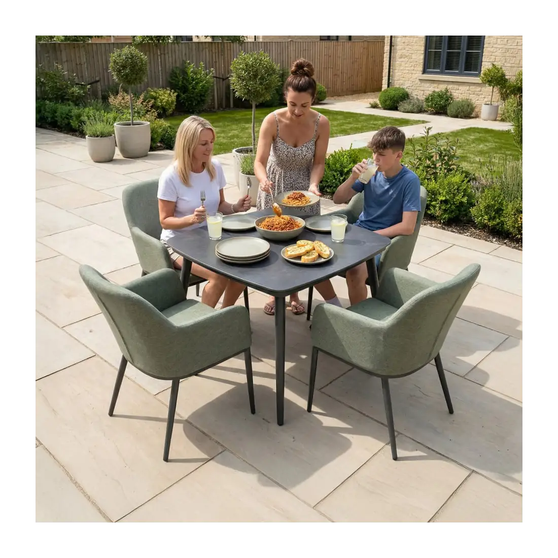Ally 4 Seat Fabric Aluminium Dining Set - Square Table Ally 4 Seat Fabric Aluminium Dining Set - Square Table