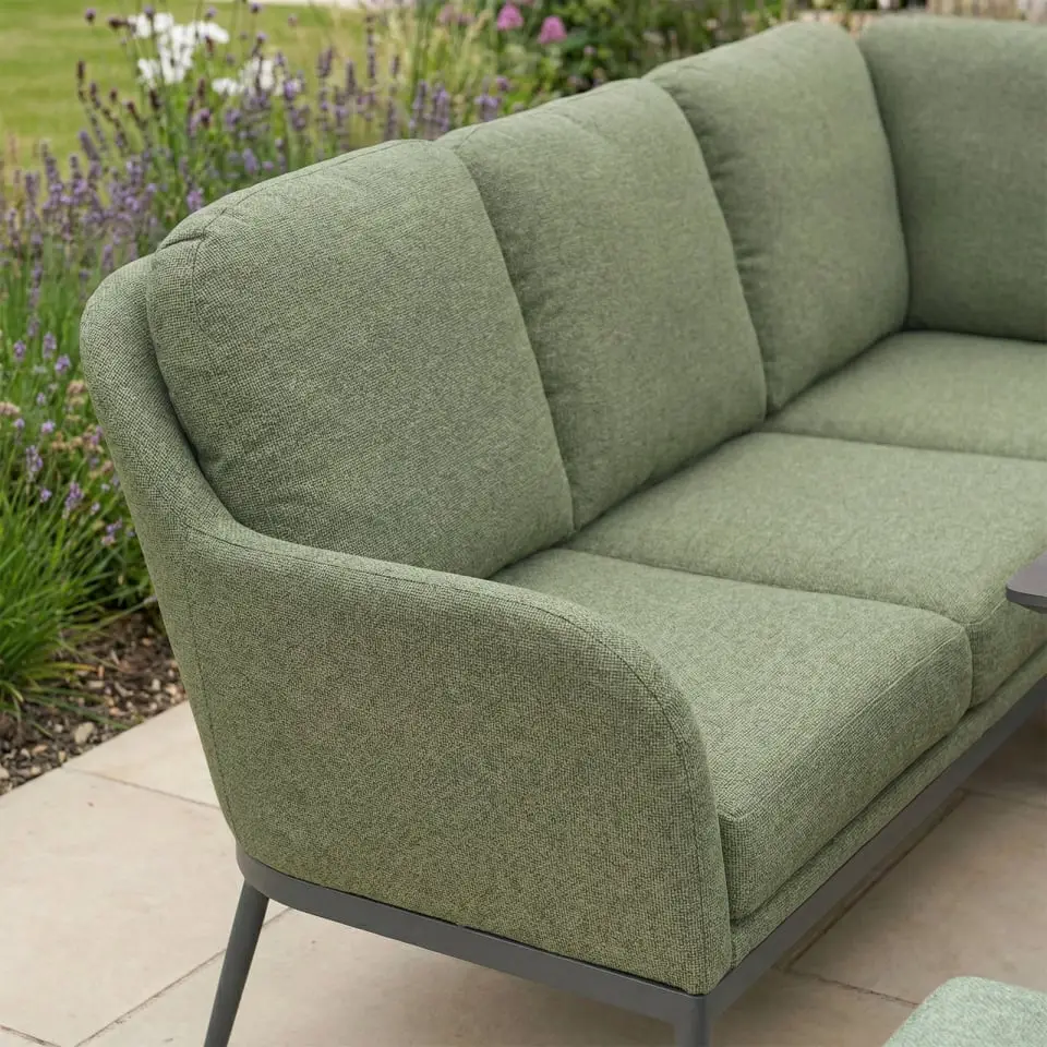 Ally Corner Fabric Aluminium Dining Set with Armchair & Bench - Adjustable Rising Table in Green