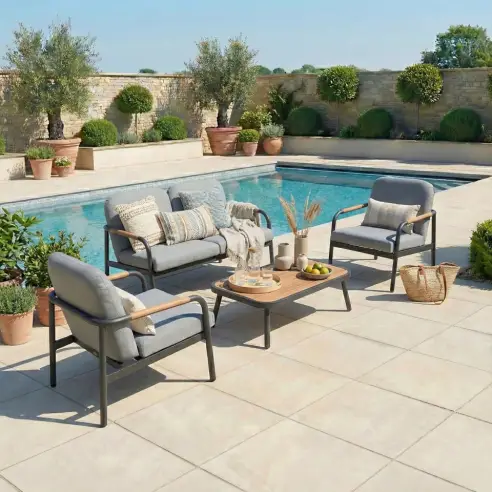 Piper Aluminium Wood Look 2 Seater Sofa Lounging Set Piper Aluminium Wood Look 2 Seater Sofa Lounging Set