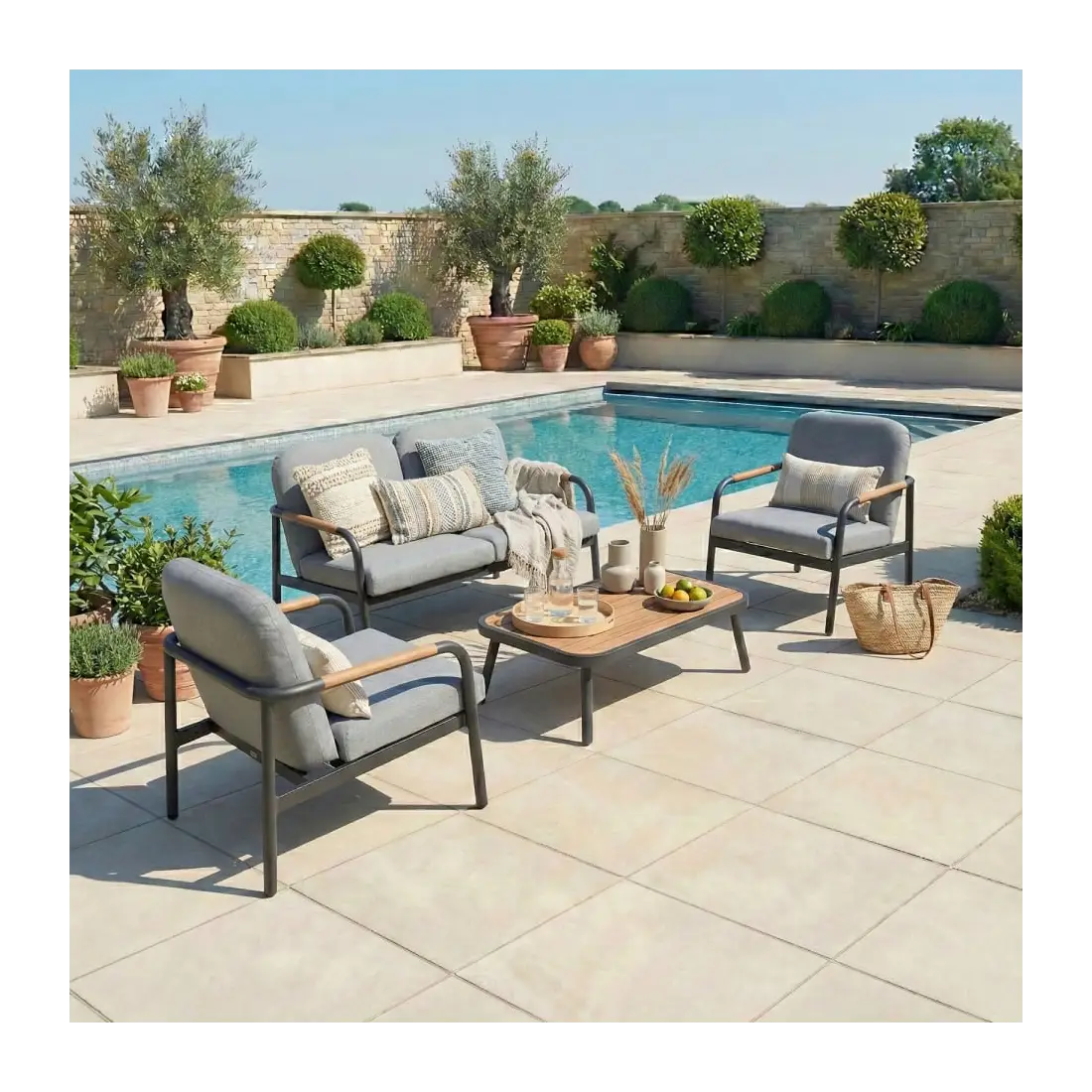 Piper Aluminium Wood Look 2 Seater Sofa Lounging Set Piper Aluminium Wood Look 2 Seater Sofa Lounging Set
