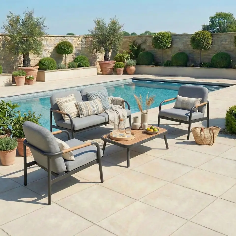 Piper Aluminium Wood Look 2 Seater Sofa Lounging Set