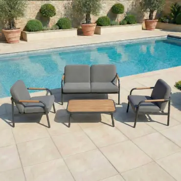 Piper Aluminium Wood Look 2 Seater Sofa Lounging Set