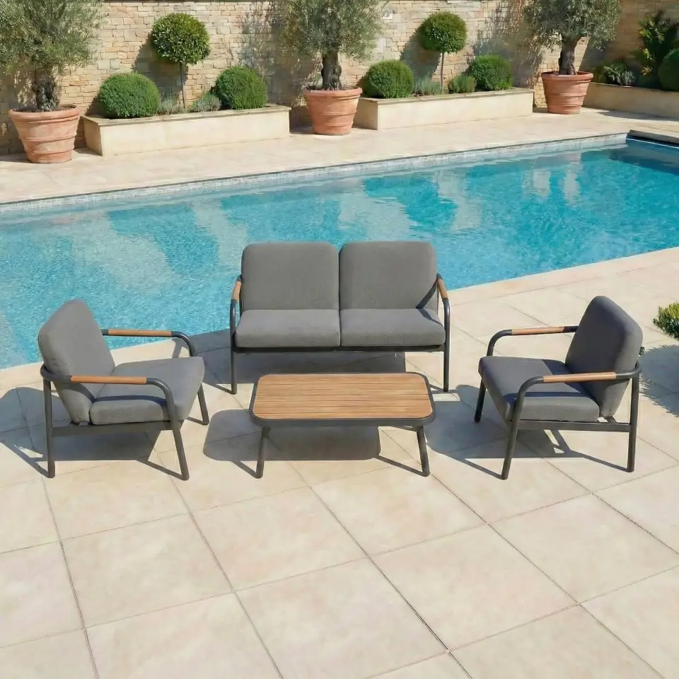 Piper Aluminium Wood Look 2 Seater Sofa Lounging Set