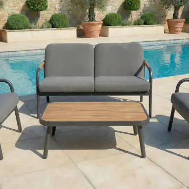 Piper Aluminium Wood Look 2 Seater Sofa Lounging Set