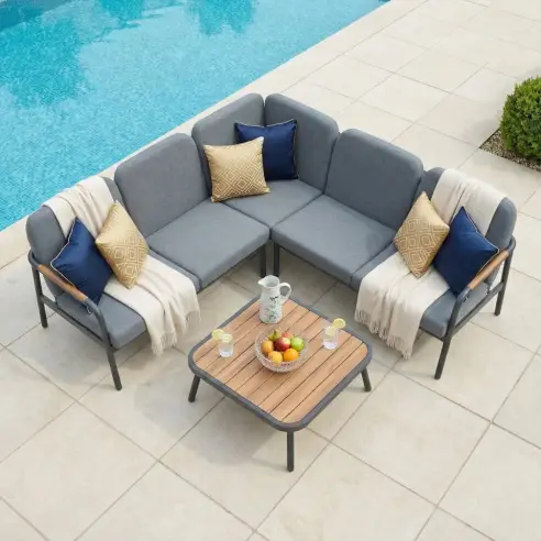 Piper Aluminium Wood Look Corner Sofa Lounging Set