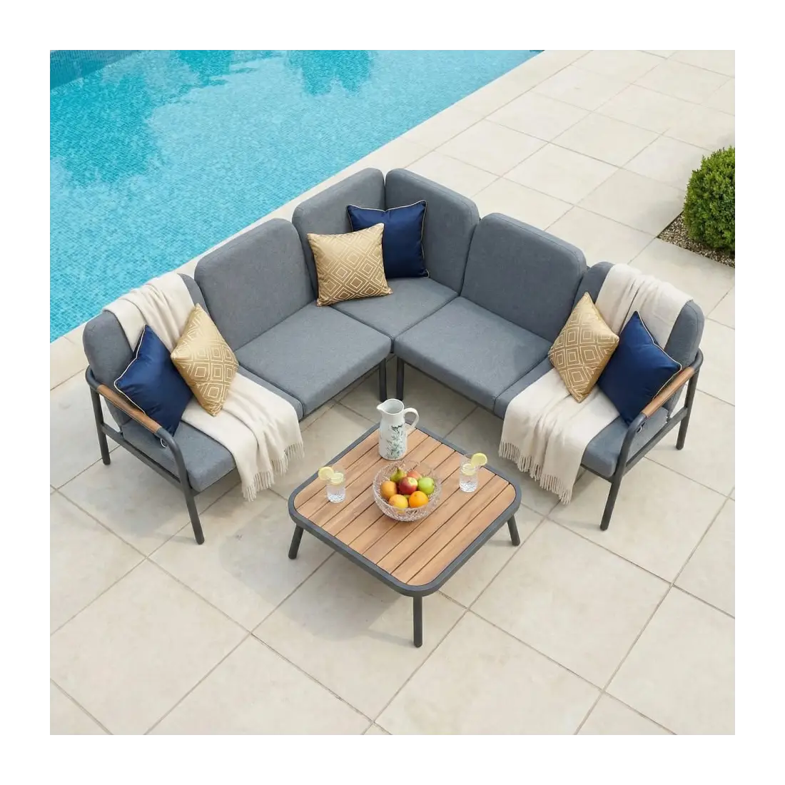 Piper Aluminium Wood Look Corner Sofa Lounging Set