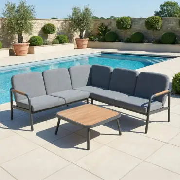 Piper Aluminium Wood Look Corner Sofa Lounging Set