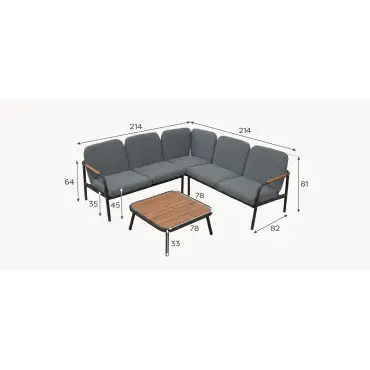 Piper Aluminium Wood Look Corner Sofa Lounging Set